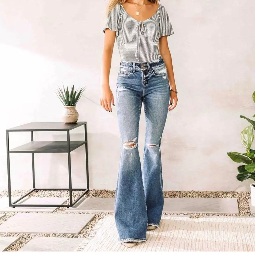 Flying Monkey Distressed Flare Jeans